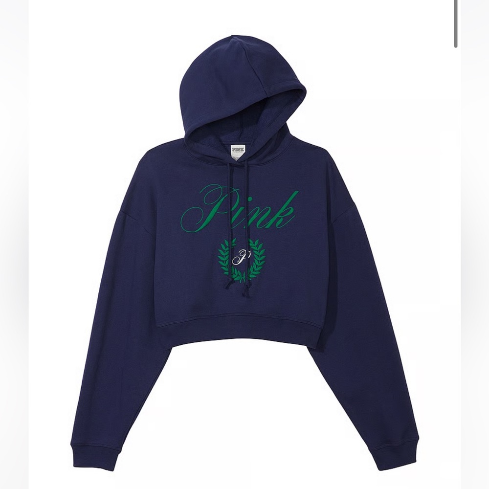PINK Navy EVERYDAY FLEECE CROPPED HOODIE